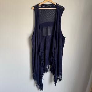 Lane Bryant Boho Fringe Trim Longline Knit Crochet Knit Vest Size 22/24 3X